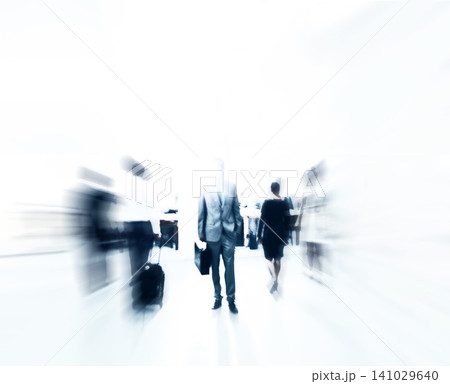 Crowd, time or speed as blur, commute or hurry to corporate, business or office job on mockup. Businessman, worker or busy as professional, workforce or employment on abstract white background 141029640