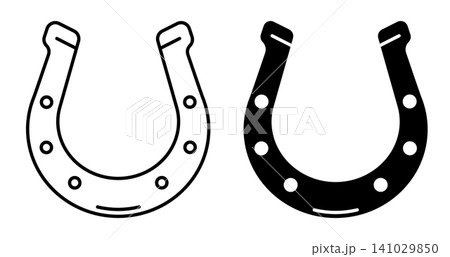 Linear icon. Horseshoe for good luck in games and business. Simple black and white icon isolated on a white background Linear icon. Horseshoe for good luck in games and business. Simple black and white icon isolated on a white background 141029850