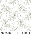 Hand drawn olive branches and fruit Botanical seamless pattern in soft vintage outline style. Vector illustration for textile print, wrapping, packaging, wallpaper, stationery or branding project, tag 141031031
