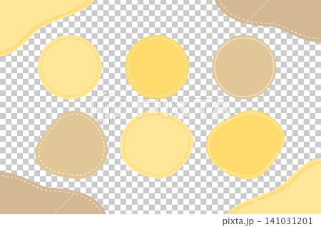 Yellow and beige round stitch-style label frame set 141031201