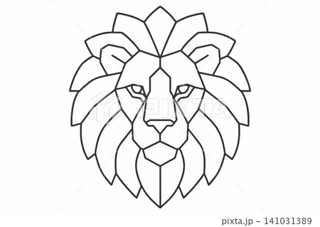 Geometric line art vector illustration of a lion's head with a symmetrical polygonal design. Geometric line art vector illustration of a lion's head with a symmetrical polygonal design. 141031389
