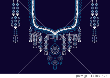 Necklace ethnic pattern. Neckline embroidery. Ethnic collar lace oriental pattern. Neckline floral designs for dress, textile, fabric, cloth, fashion, print 141031577