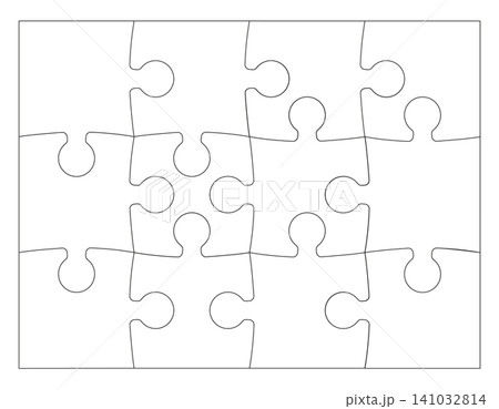 Puzzle pieces rectangle contour template. Jigsaw puzzle game sample with angles. Outlines puzzle pieces, adjustable, editable minimalist layout. 141032814