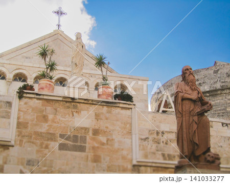 Statues and facade of the Church of Saint Catherine in Bethlehem Statues and facade of the Church of Saint Catherine in Bethlehem 141033277