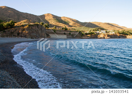 beautiful landscape of a sandy beach on the sea beautiful landscape of a sandy beach on the sea 141033541