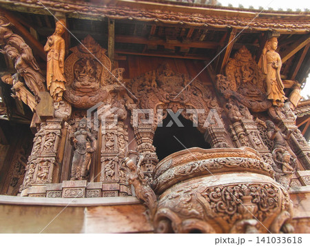Intricate wooden sculptures of deities at the Sanctuary of Truth in Pattaya Thailand Intricate wooden sculptures of deities at the Sanctuary of Truth in Pattaya Thailand 141033618