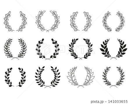 Set of Laurel Wreaths Collection. Silhouette Floral Frames for Award, Certificate, Wedding and Heraldic Design in Black and White Set of Laurel Wreaths Collection. Silhouette Floral Frames for Award, Certificate, Wedding and Heraldic Design in Black and White 141033655
