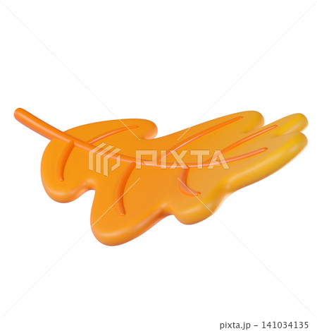 3D orange yellow autumn oak leaf, isolated on background. Perfect for autumn, seasonal designs, fall promotions, greeting cards, banners, Thanksgiving. 3d render illustration 141034135