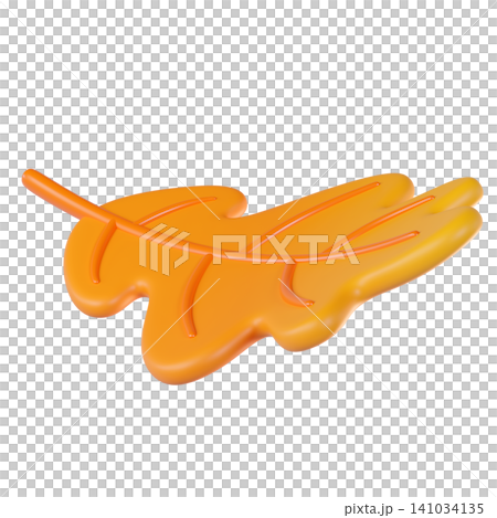 3D orange yellow autumn oak leaf, isolated on background. Perfect for autumn, seasonal designs, fall promotions, greeting cards, banners, Thanksgiving. 3d render illustration 141034135