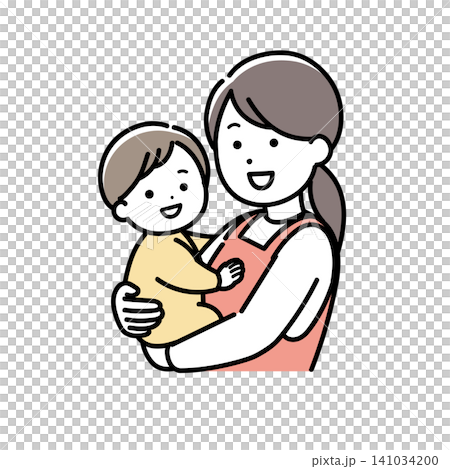 An illustration of a housewife (childcare worker, house cleaner) holding a baby. An illustration of a housewife (childcare worker, house cleaner) holding a baby. 141034200