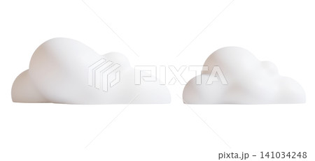 Soft white 3D clouds,isolated on background. Minimal 3d cartoon weather forecast cloudy icon with smooth rounded shapes for meteorology. 3d render 141034248