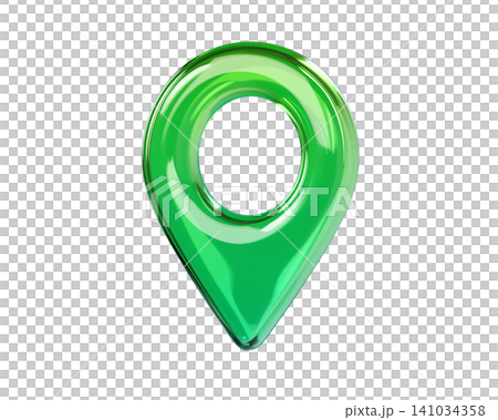 Glossy green 3D map location pin icon. Front view. Transparent glass or plastic navigation marker isolated on background for GPS, map, travel and UI design. 3d render. Glossy green 3D map location pin icon. Front view. Transparent glass or plastic navigation marker isolated on background for GPS, map, travel and UI design. 3d render. 141034358