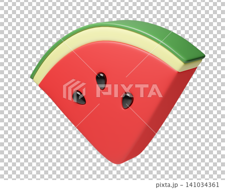 3D Watermelon slice with black seeds, isolated on background. Fruit icon in Cartoon style for summer, food, tropical, design, banner. 3d render 3D Watermelon slice with black seeds, isolated on background. Fruit icon in Cartoon style for summer, food, tropical, design, banner. 3d render 141034361