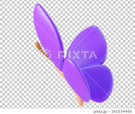 Purple 3D butterfly, isolated on background. Cute cartoon insects for spring, summer design, Easter, stickers, kids. 3d render Purple 3D butterfly, isolated on background. Cute cartoon insects for spring, summer design, Easter, stickers, kids. 3d render 141034448