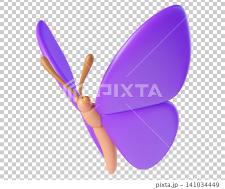 Purple 3D butterfly, isolated on background. Cute cartoon insects for spring, summer design, Easter, stickers, kids. 3d render Purple 3D butterfly, isolated on background. Cute cartoon insects for spring, summer design, Easter, stickers, kids. 3d render 141034449