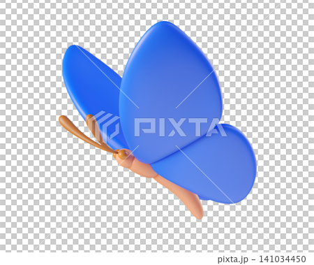Blue 3D butterfly, isolated on background. Cute cartoon insects for spring, summer design, Easter, stickers, kids. 3d render Blue 3D butterfly, isolated on background. Cute cartoon insects for spring, summer design, Easter, stickers, kids. 3d render 141034450