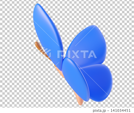 Blue 3D butterfly, isolated on background. Cute cartoon insects for spring, summer design, Easter, stickers, kids. 3d render Blue 3D butterfly, isolated on background. Cute cartoon insects for spring, summer design, Easter, stickers, kids. 3d render 141034451