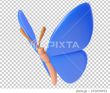 Blue 3D butterfly, isolated on background. Cute cartoon insects for spring, summer design, Easter, stickers, kids. 3d render Blue 3D butterfly, isolated on background. Cute cartoon insects for spring, summer design, Easter, stickers, kids. 3d render 141034452