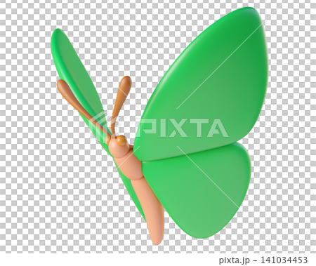 Green 3D butterfly, isolated on background. Cute cartoon insects for spring, summer design, Easter, stickers, kids. 3d render Green 3D butterfly, isolated on background. Cute cartoon insects for spring, summer design, Easter, stickers, kids. 3d render 141034453