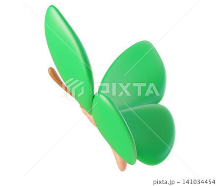 Green 3D butterfly, isolated on background. Cute cartoon insects for spring, summer design, Easter, stickers, kids. 3d render Green 3D butterfly, isolated on background. Cute cartoon insects for spring, summer design, Easter, stickers, kids. 3d render 141034454