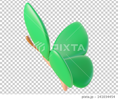 Green 3D butterfly, isolated on background. Cute cartoon insects for spring, summer design, Easter, stickers, kids. 3d render Green 3D butterfly, isolated on background. Cute cartoon insects for spring, summer design, Easter, stickers, kids. 3d render 141034454