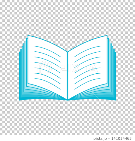 Illustration of an open book with ruled lines, light blue. Illustration of an open book with ruled lines, light blue. 141034463