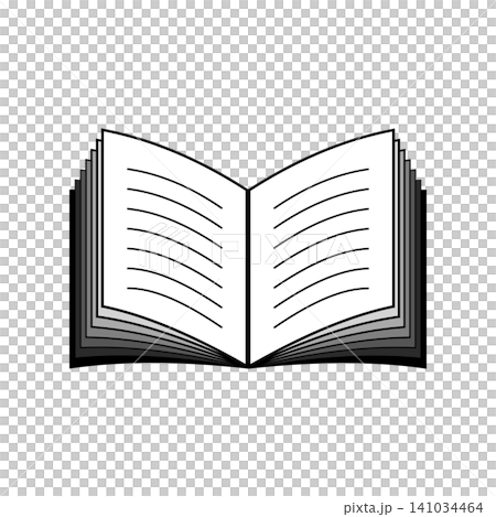 Illustration of an open book with ruled lines, in black. Illustration of an open book with ruled lines, in black. 141034464
