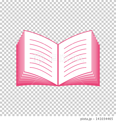 一本打開的書的插圖,帶有橫格線,粉紅色。 一本打開的書的插圖,帶有橫格線,粉紅色。 141034465
