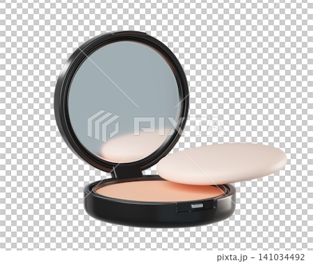 3D Black Compact Powder with sponge and mirror. Realistic beauty skincare face foundation isolated on white. Makeup beauty cosmetic product. 3d render 3D Black Compact Powder with sponge and mirror. Realistic beauty skincare face foundation isolated on white. Makeup beauty cosmetic product. 3d render 141034492