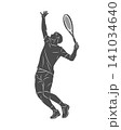 The silhouette of a tennis player in the process of hitting a racket 141034640