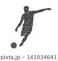 Football soccer player man in action kicks a ball isolated white background 141034641