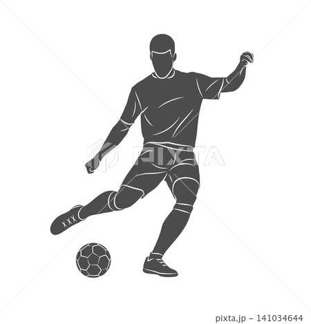 Football soccer player man in action kicks a ball isolated white background Football soccer player man in action kicks a ball isolated white background 141034644