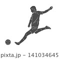 Football soccer player man in action kicks a ball isolated white background 141034645