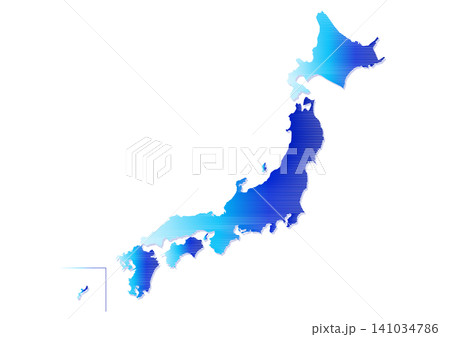 日本地図のイラスト: 青色グラデーション縞模様 日本地図のイラスト: 青色グラデーション縞模様 141034786