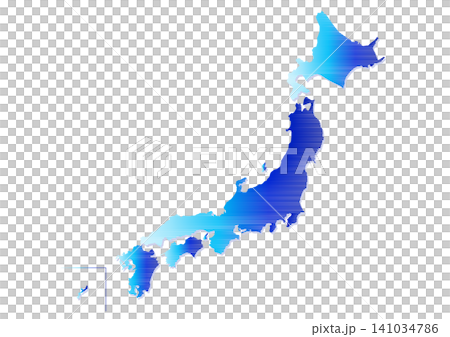 日本地図のイラスト: 青色グラデーション縞模様 日本地図のイラスト: 青色グラデーション縞模様 141034786
