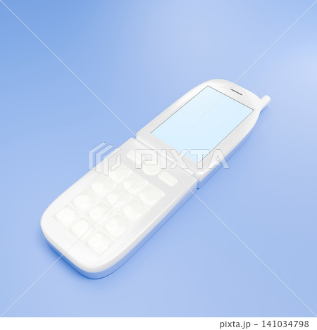 平成レトロな白い携帯電話(ガラケー) 斜め 平成レトロな白い携帯電話(ガラケー) 斜め 141034798