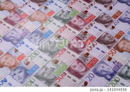 Sweden, Swedish paper money, real banknotes as currency for exchange or travel. Swedish money Sweden, Swedish paper money, real banknotes as currency for exchange or travel. Swedish money 141034936