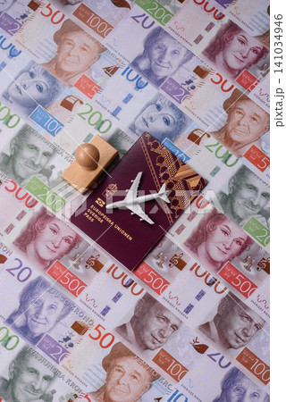 Sweden, swedish passport or id document with tickets for flight, travel. Swedish passport Sweden, swedish passport or id document with tickets for flight, travel. Swedish passport 141034946