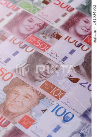 Sweden, Swedish paper money, real banknotes as currency for exchange or travel. Swedish money 141034952