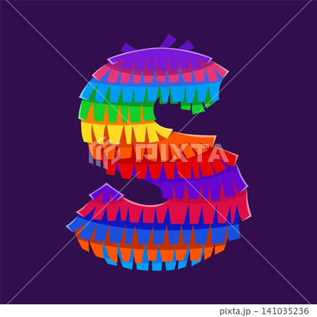 Mexican party pinata font S letter, rainbow cartoon alphabet typeset, English ABC type. Mexico carnival paper font type, festival rainbow English vector typeset. Birthday pinata ABC alphabet letter Mexican party pinata font S letter, rainbow cartoon alphabet typeset, English ABC type. Mexico carnival paper font type, festival rainbow English vector typeset. Birthday pinata ABC alphabet letter 141035236