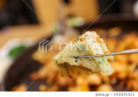 Crispy Pan Fried Traditional Korean Potato Pancake Gamjajeon 141035321
