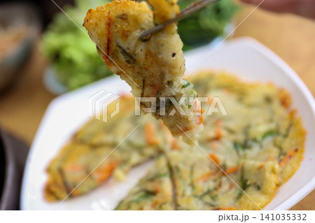 Crispy Pan Fried Traditional Korean Potato Pancake Gamjajeon 141035332