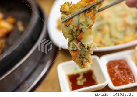 Crispy Pan Fried Traditional Korean Potato Pancake Gamjajeon 141035336