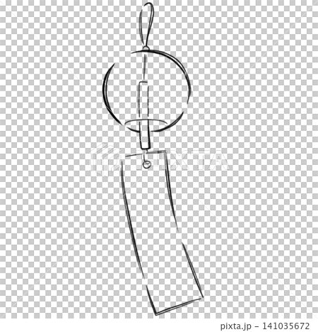An illustration (line drawing) of wind chimes swaying in the breeze. 141035672