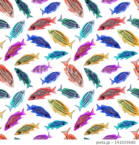 Watercolor Neon Tropical Fish Seamless Pattern Watercolor Neon Tropical Fish Seamless Pattern 141035680