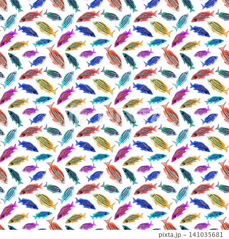 Watercolor Neon Tropical Fish Seamless Pattern Watercolor Neon Tropical Fish Seamless Pattern 141035681