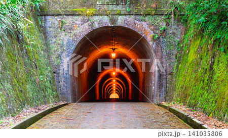 Meiji Tunnel on the Old Tokaido Road in Utsunoya, Shizuoka, Japan Meiji Tunnel on the Old Tokaido Road in Utsunoya, Shizuoka, Japan 141035806