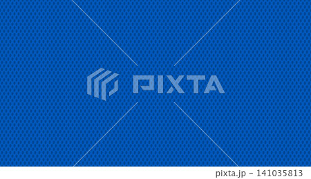 Athletic mesh texture with jersey fabric pattern. Sport blue material background featuring seamless white grid for basketball, hockey, and football uniform designs with woven elements. 141035813