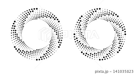 Circle vortex border with halftone dots forming spiral pattern. Abstract frame design featuring dynamic swirl effect, radial lines, and futuristic geometric motion elements. 141035823