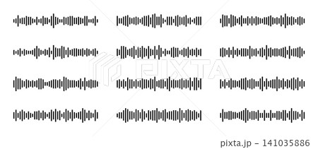 Sound wave icon for podcast audio. Voice message form pattern. Perfect for music player UI and radio frequency design templates. Sound wave icon for podcast audio. Voice message form pattern. Perfect for music player UI and radio frequency design templates. 141035886